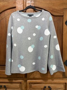 Two Twenty Five Gray Crewneck Sweater with White and Mint Dot Print